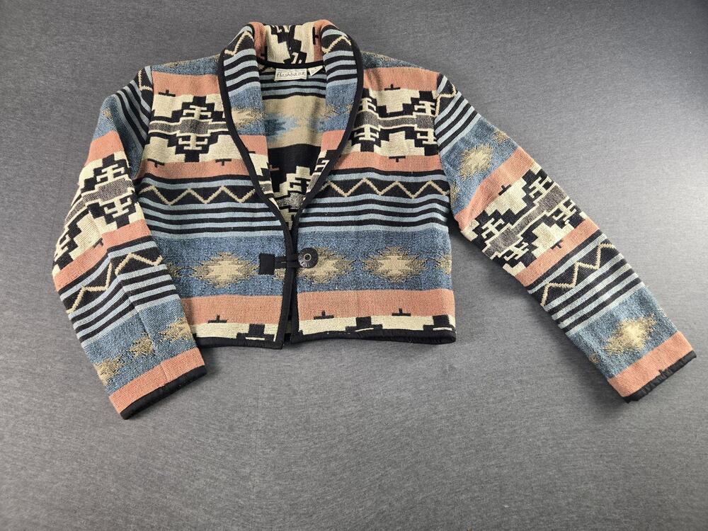 Vtg Flashback Jacket Womens Medium Tapestry Southwestern Cropped Western Aztec